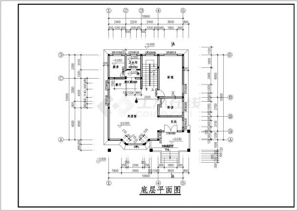 含地下室的两层别墅建筑设计CAD图-图二