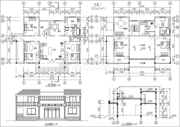 某二层A型别墅建筑方案图（共4张）-图二