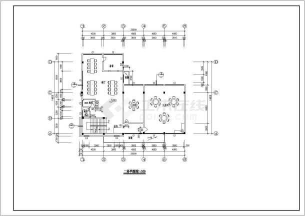 某学校宿舍餐厅装修施工cad图纸全套-图一