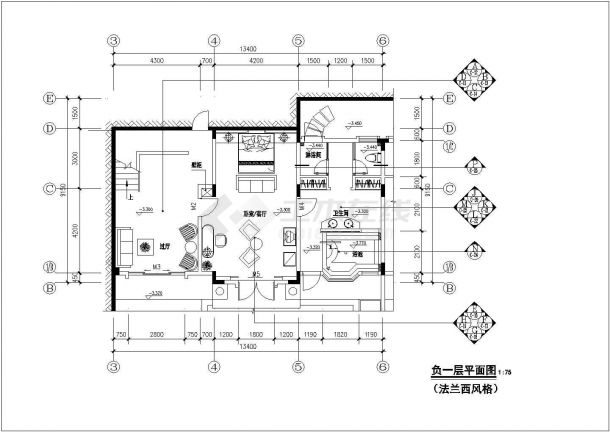 某地区大型别墅装修施工详细设计图纸-图一