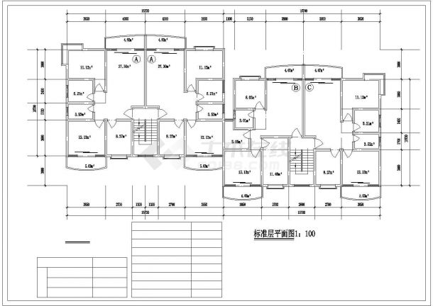 山东省某城市小区户型设计平面CAD图-图二