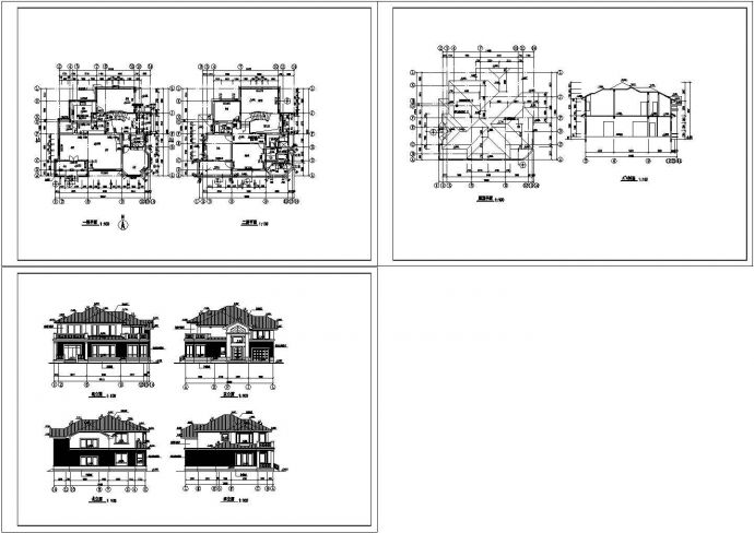 二层小型别墅建筑施工cad图，共六张_图1