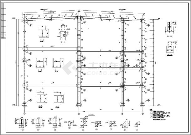 某地多跨门式钢架厂房整套施工图（高低跨）-图二