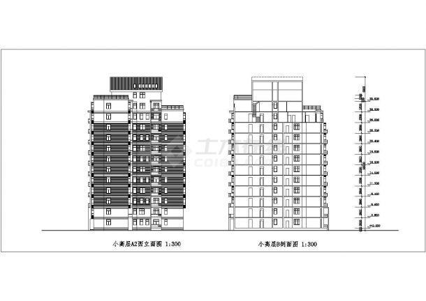 陕西省某乡镇小高层户型CAD平面图-图二