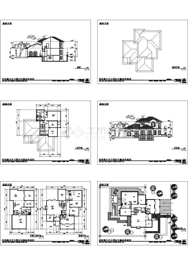 二层庭院式别墅建筑图纸（共6张）-图一