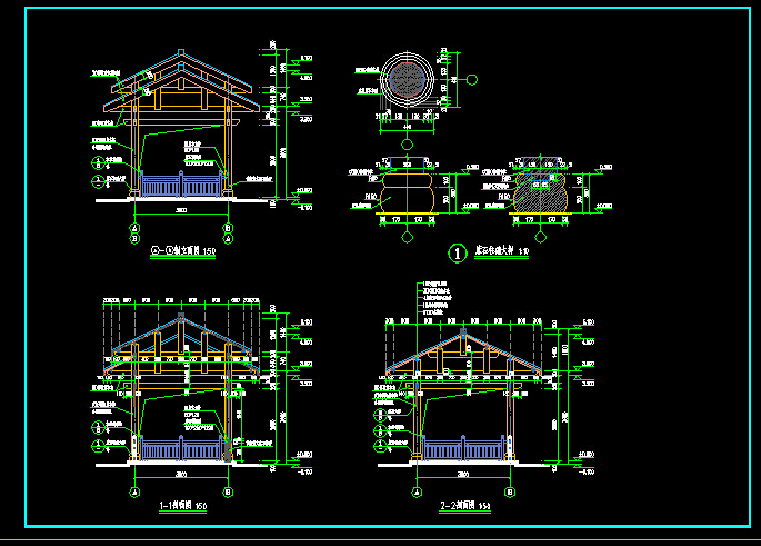 中式木廊亭建筑cad图纸（节点详细）_图1