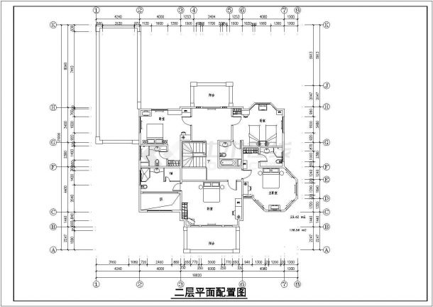 某度假胜地二层别墅建筑设计施工CAD图纸-图二