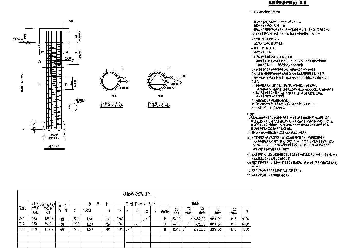 机械旋挖灌注桩基础设计说明