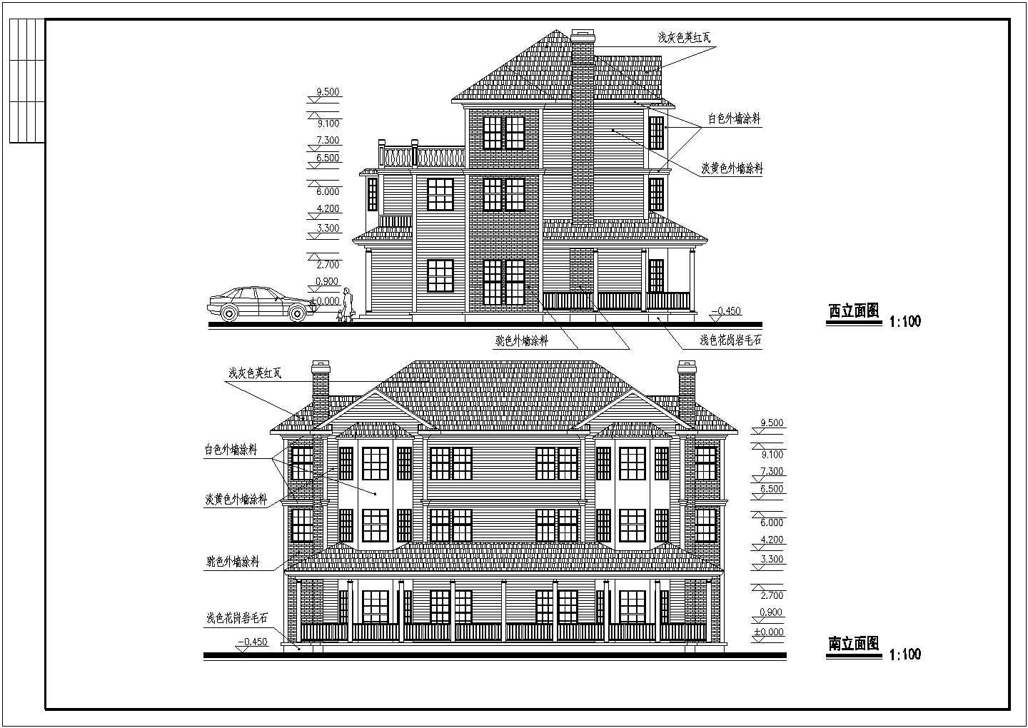 某地双联A型北向别墅建筑设计方案CAD图