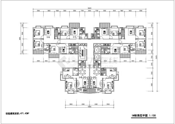 某小区多层住宅楼户型设计图（共7张）-图一