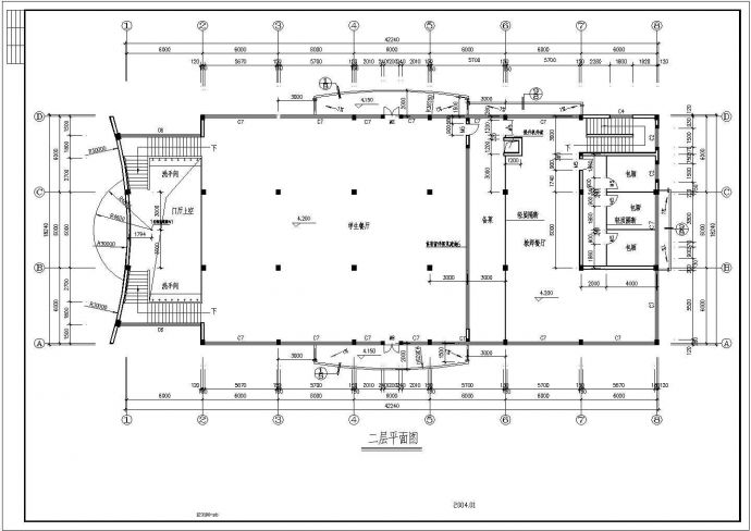 某地大型食堂建筑CAD设计图（共8张）_图1