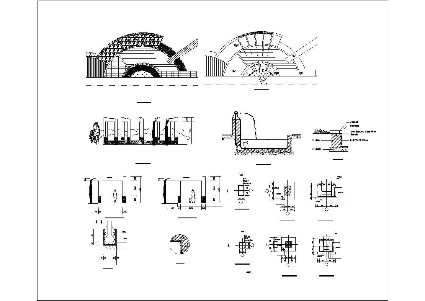 某室外园林喷泉雕塑CAD设计图纸