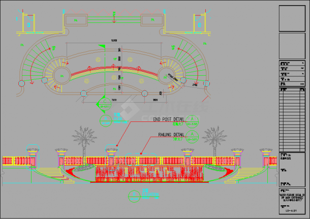 某小区入口水景喷泉CAD设计施工图纸-图一