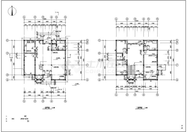 某地简单小型欧式别墅建筑施工图（标注详细）-图一