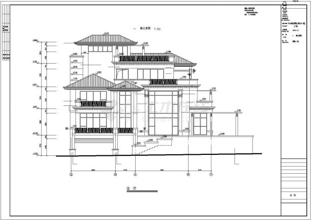 三层带天台别墅设计建筑cad图纸-图二