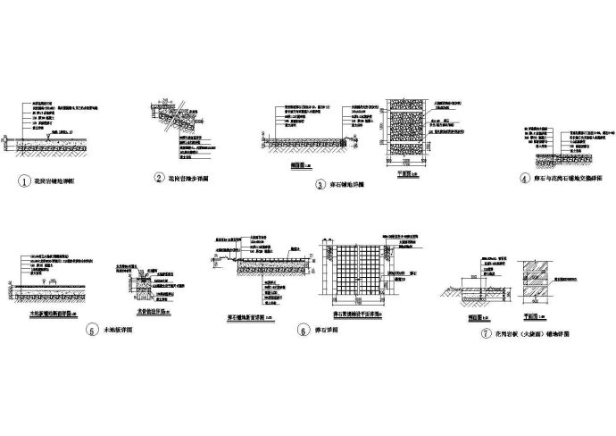 景区花岗岩卵石木地板弹石铺地全套cad详图_图1