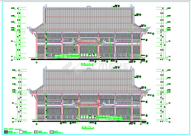 某地区大型仿古建筑施工设计图纸（含效果图）-图一