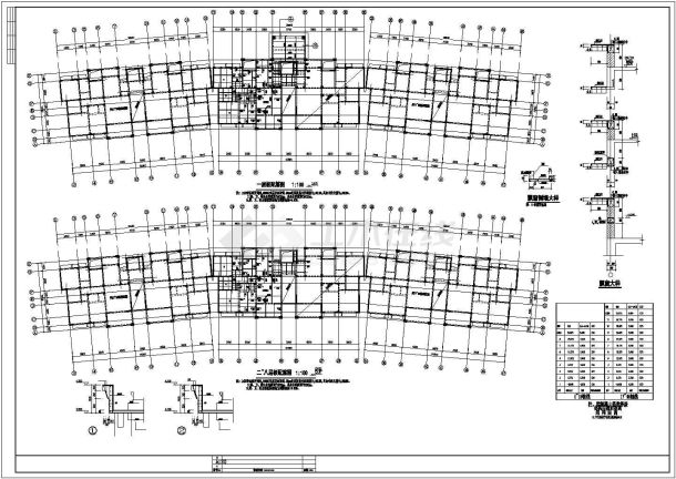 某小区11层住宅楼框剪结构设计cad图纸(平立面)-图二