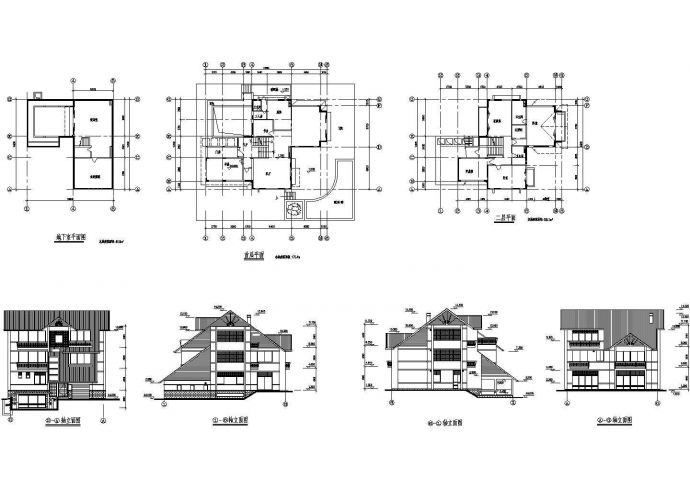 二层别墅建筑设计cad图(带地下室设计)_图1