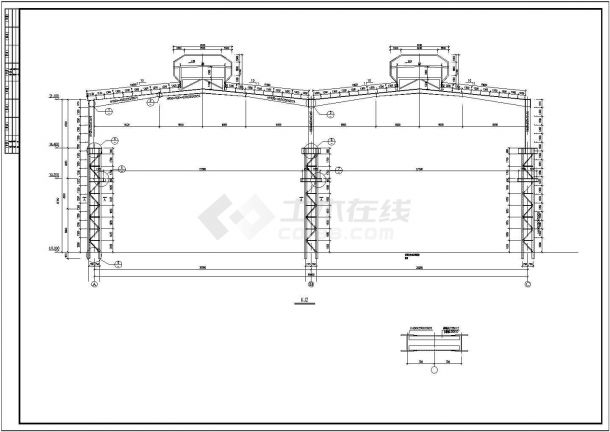 某地两连跨门式钢架厂房结构方案图（格构柱）-图一
