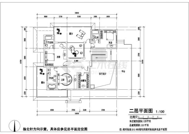 某地二层独栋别墅建筑图纸（共7张）-图二