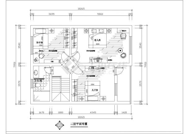 方形二层户型家居设计装修cad施工图纸-图一