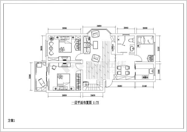 紫金花园二层复式房室内装修CAD平面布置图-图一