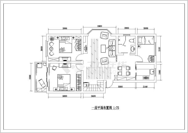 紫金花园二层复式房室内装修CAD平面布置图-图二