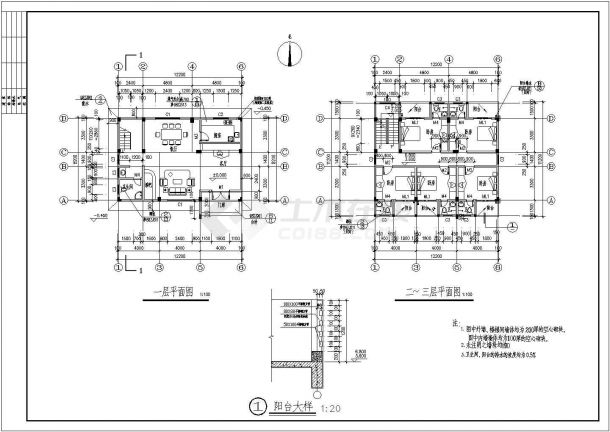 私人别墅建筑设计施工图纸（共5张）-图二