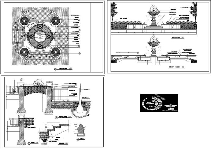 某城市园林景观工程喷泉水景广场设计cad施工图（大院设计）_图1