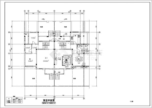 某居住小区A、C型别墅J建筑CAD施工图纸-图二