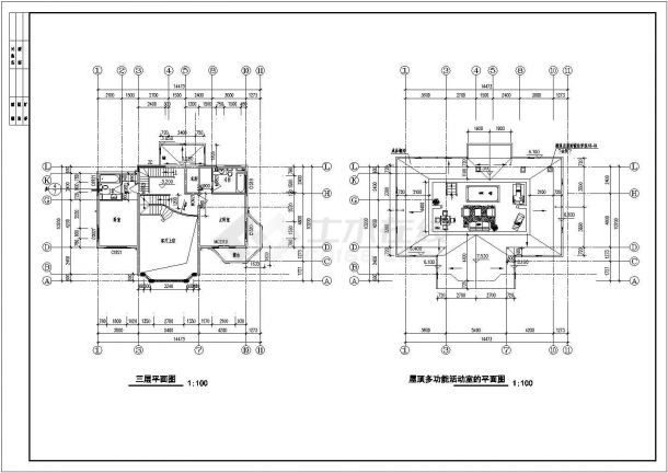某有阳光房、凉亭的精致三层别墅建筑CAD设计图纸-图二