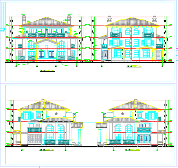某地花园双拼别墅建筑设计施工CAD图_图1