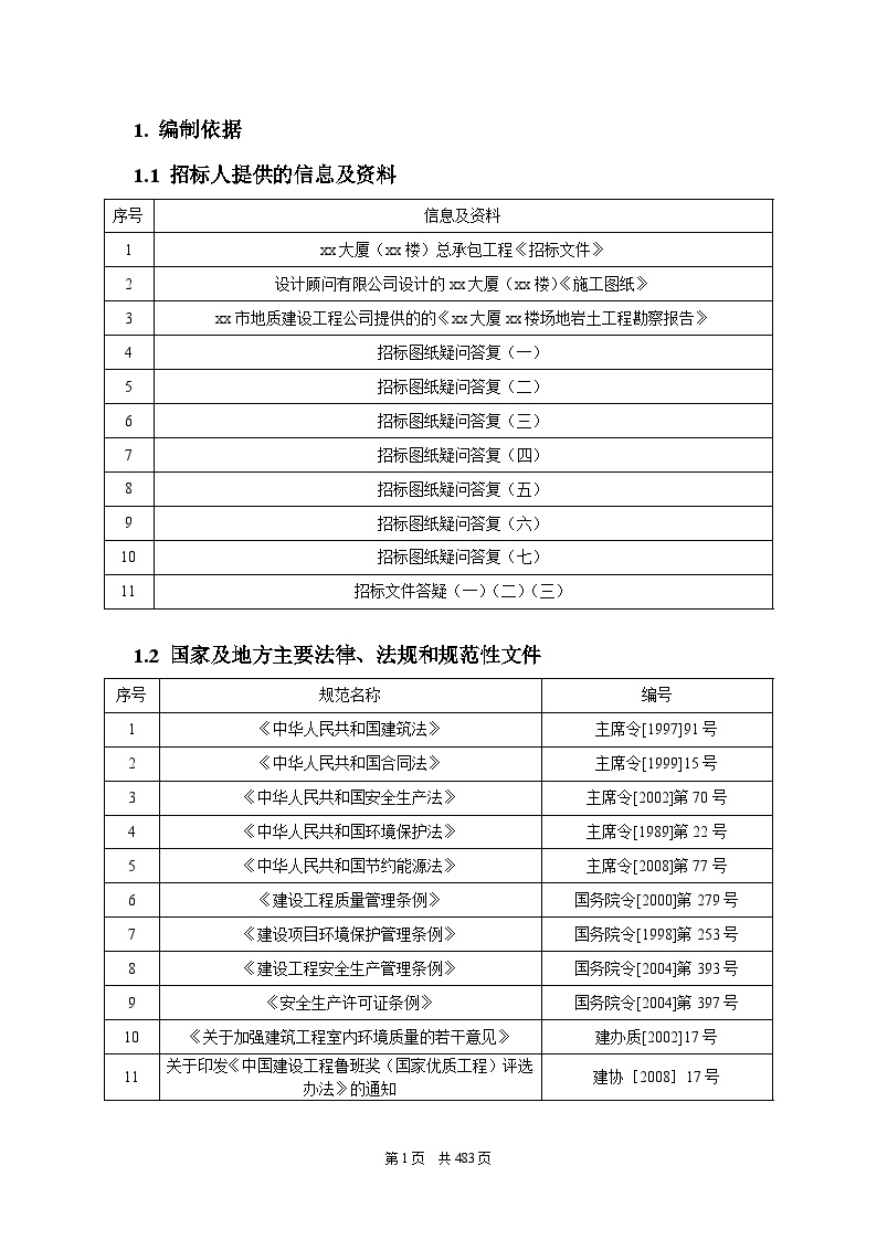 工程总包投标书模板-框架结构.docx-图一