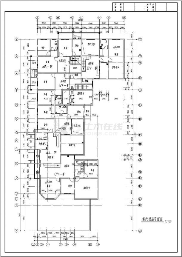 某多层住宅楼建筑平面设计图（标注详细）-图一