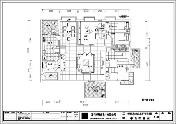 某小区复式别墅装修设计施工CAD图纸_图1