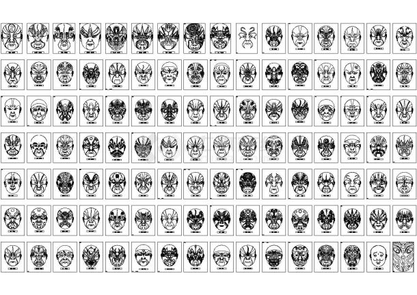 各种中式京剧脸谱CAD详图（112种）-图一
