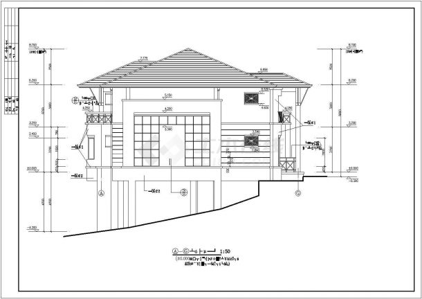 某两层坡地别墅建筑CAD设计施工图-图一