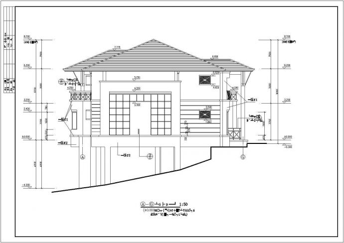 某两层坡地别墅建筑CAD设计施工图_图1