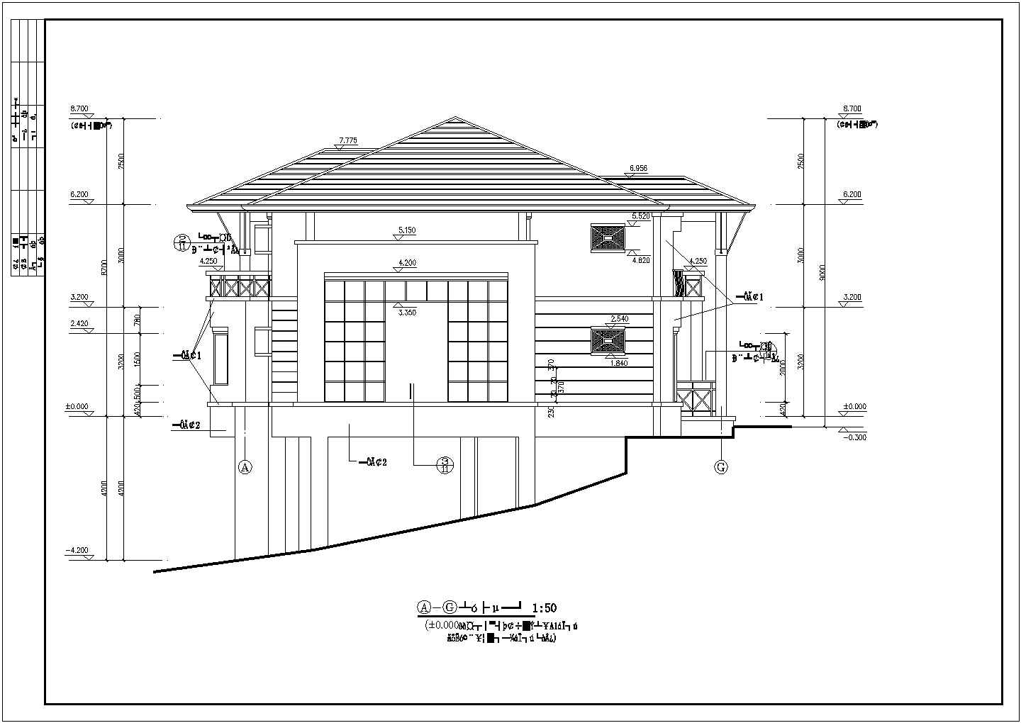 某两层坡地别墅建筑CAD设计施工图