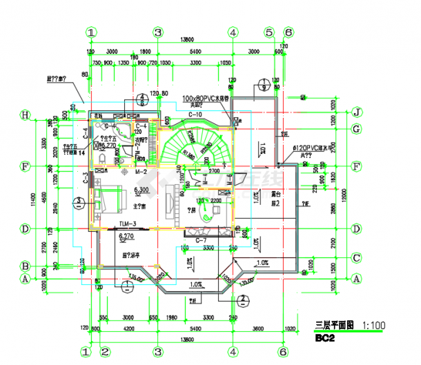 某带地下室2层别墅建筑设计施工CAD图-图一