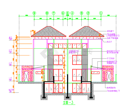 某地花园小区内双拼豪华别墅建筑设计施工图-图二