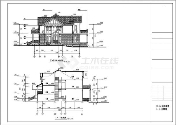 某多层别墅建筑全套设计CAD图纸-图一