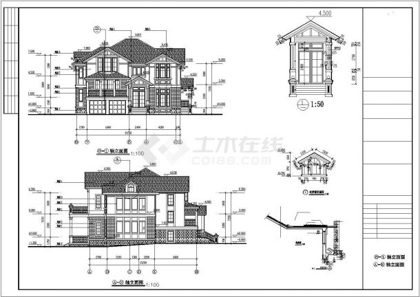 某多层别墅建筑全套设计CAD图纸-图二
