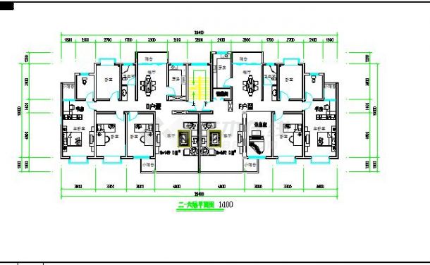 某小区多层一梯两户住宅建筑设计平面图-图二