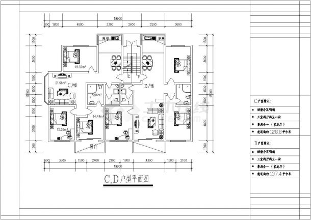 80到140平米多个户型平面设计cad施工图纸-图二