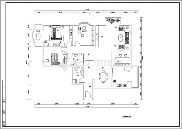 大三居室内装修cad设计平面施工图纸-图二