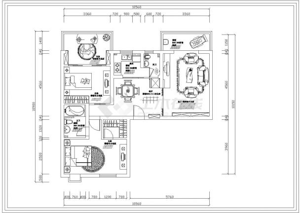 小两居室内精装修设计cad施工设计图纸-图二