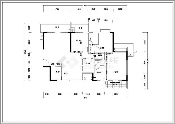 香蜜园三室样板房室内装饰工程的cad平面施工图纸-图二