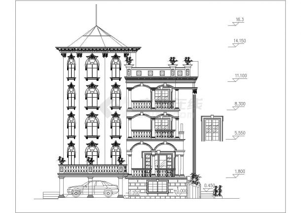 框架结构经典别墅建筑设计施工图纸-图二